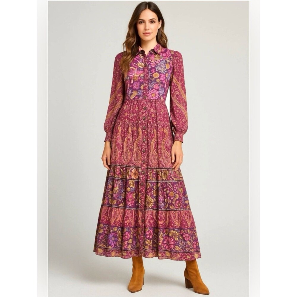 Anthropologie Nikole Long Sleeve Maxi Printed Shirtdress Size XS NWT